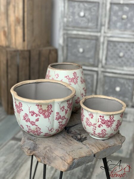 Retro obal na kvetináč s ružovými kvetmi Mali - Ø17 * 18 cm - Clayre & Eef