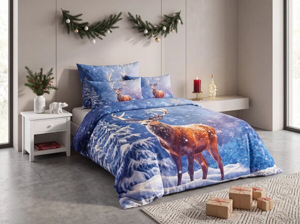 3D Bavlnené obliečky FROSTED DEER modré + obliečka na vankúšik 40x50 cm zdarma Rozmer obliečky: 70 x 90 cm | 140 x 200 cm