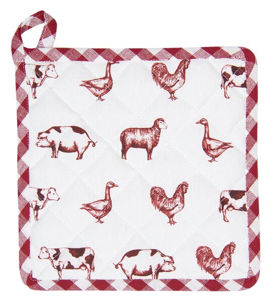 Bavlnená podložka pod hrniec Country Life Animals bielo-červená - 20 * 20 cm - Clayre & Eef