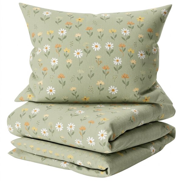 Obliečky do postieľky z Renforcé bavlny FLORAL NEST zelené Rozmer obliečky: 45 x 65 cm | 90 x 135 cm