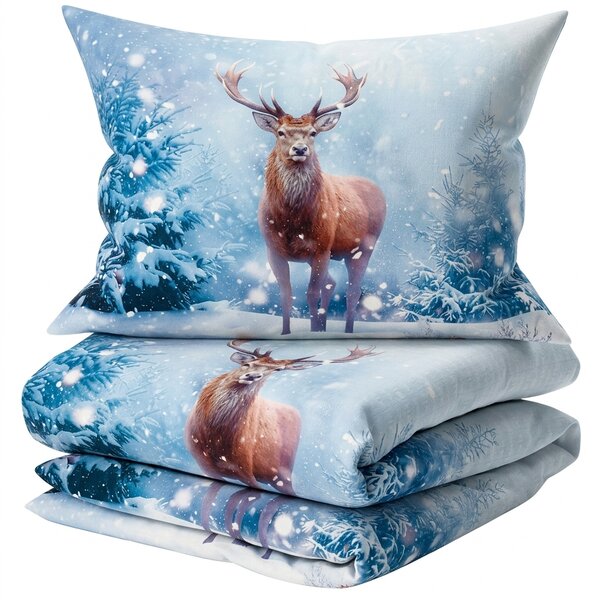 3D Bavlnené obliečky SNOWY DEER modré + obliečka na vankúšik 40x50 cm zdarma Rozmer obliečky: 70 x 90 cm | 140 x 200 cm
