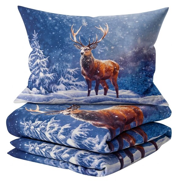 3D Bavlnené obliečky FROSTED DEER modré + obliečka na vankúšik 40x50 cm zdarma Rozmer obliečky: 70 x 90 cm | 140 x 200 cm