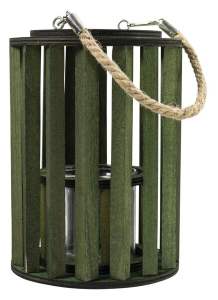 Zelená drevená lampáš Grass - Ø 15 * 20cm - Mars & More