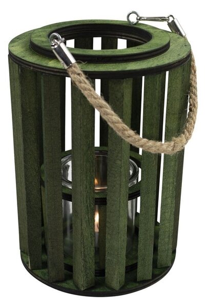 Zelená drevená lampáš Grass - Ø 15 * 20cm - Mars & More