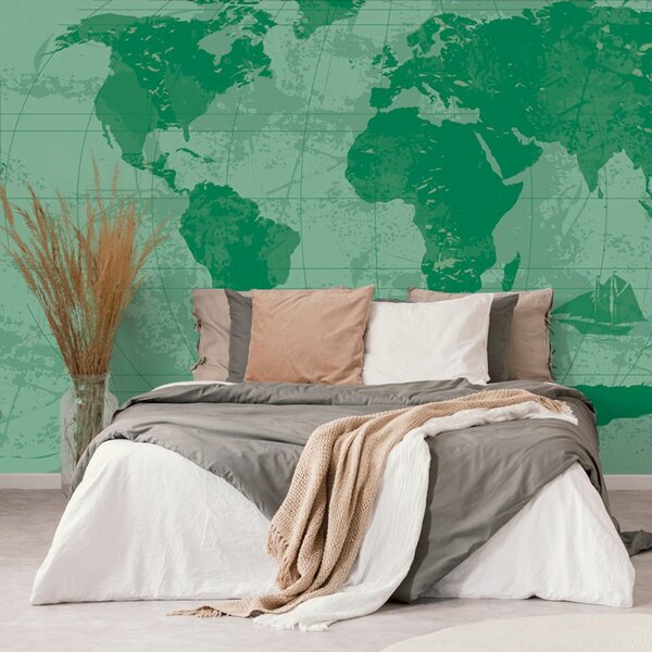 Samolepiaca tapeta rustikálna mapa sveta v zelenej farbe