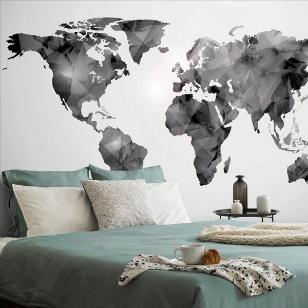 Samolepiaca tapeta polygonálna mapa sveta v čiernobielom