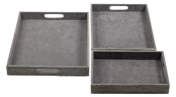 Sada 3ks servírovacie podnosy s hovädzou kožou šedá - 46 * 36,5 * 5cm / 40,5 * 30,5 * 5cm / 33,5 * 24,5 * 5cm - Mars & More