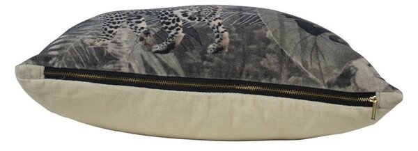 Zamatový hnedý vankúš s leopardom v džungli - 45 * 45 * 15cm - Mars & More