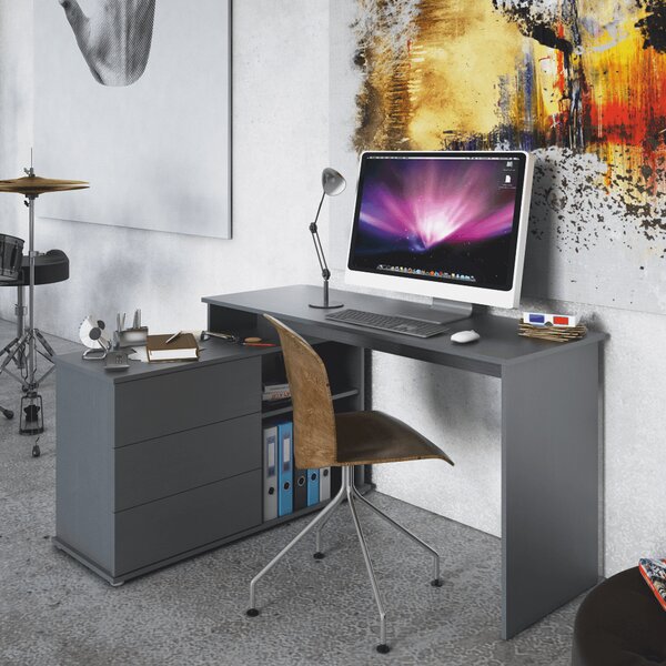 KONDELA Univerzálny rohový PC stôl, grafit, TERINO