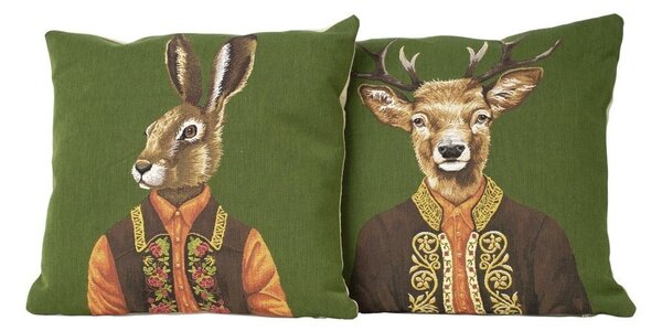 Zelený gobelínový vankúš sa zajacom vo veste - 45 * 15 * 45cm - Mars & More