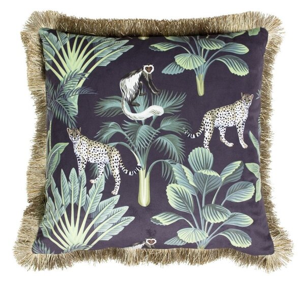 Čierny zamatový vankúš s strapcami Jungle - 45 * 45 * 10cmcm - Mars & More