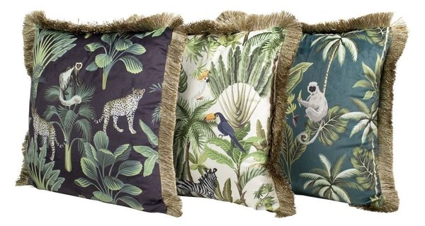 Čierny zamatový vankúš s strapcami Jungle - 45 * 45 * 10cmcm - Mars & More
