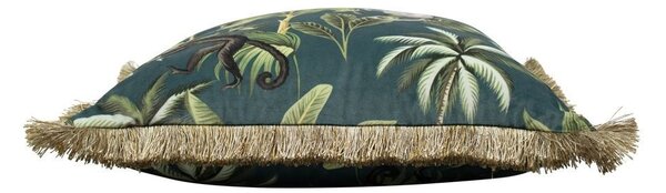 Petrolejový zamatový vankúš s strapcami Jungle - 45 * 45 * 10cm - Mars & More