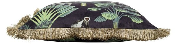 Čierny zamatový vankúš s strapcami Jungle - 45 * 45 * 10cmcm - Mars & More