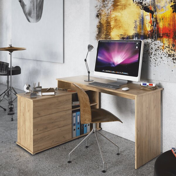 KONDELA Univerzálny rohový PC stôl, dub artisan, TERINO