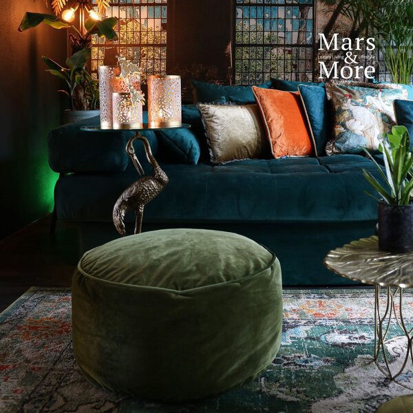 Machovo zelený zamatový guľatý puf Copper - 60 * 60 * 30cm - Mars & More