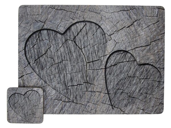 6ks šedé korkové prestieranie srdce v strome Hearts grey - 10 * 10 * 0,4 cm - Mars & More