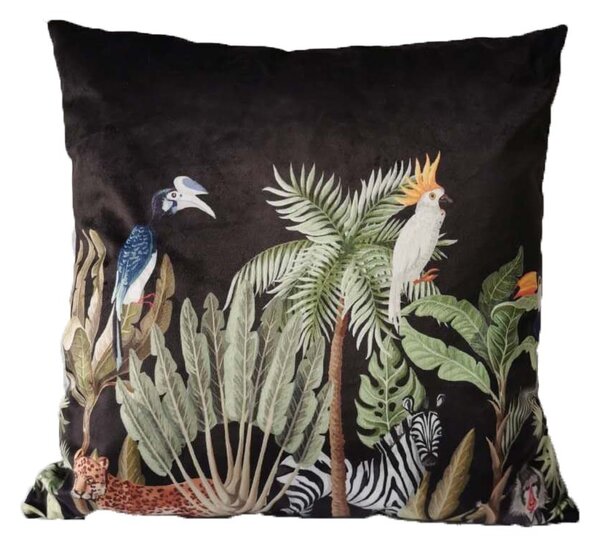 Čierny zamatový vankúš Jungle Cacadu - 45 * 45 * 10cm - Mars & More