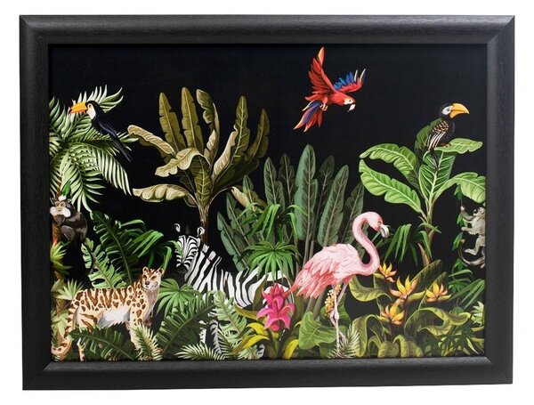 Čierny podnos na nohy s motívom džungle Jungle black - 43 * 33 * 7cm - Mars & More