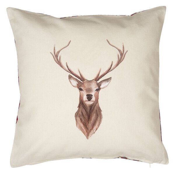 Béžový povlak na vankúš s jeleňom Cosy Lodge - 40 * 40 cm - Clayre & Eef