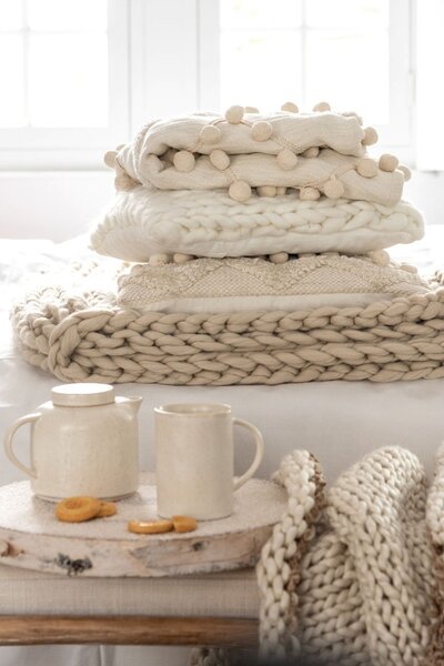 Pletený krémový vankúš Tricot white - 40 * 40 cm - J-Line by Jolipa