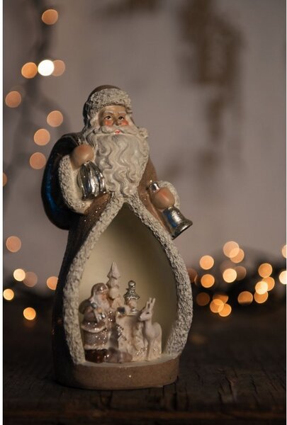 Dekoratívne soška Santy so zvieratkami s LED osvetlením - 8 * 7 * 17 cm - Clayre & Eef