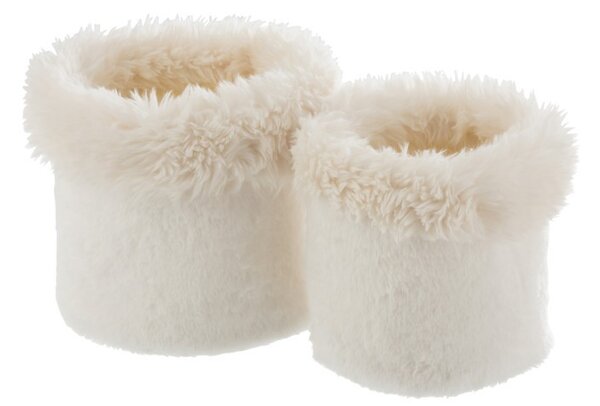Sada 2 bielych chlpatých obalov na kvetináče Plush pots - Ø 27 * 25 cm - J-Line by Jolipa