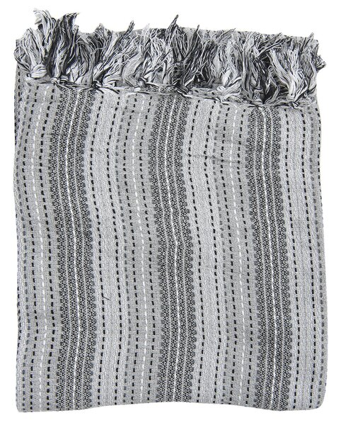 Šedý pruhovaný pléd z bavlny s strapcami Verifié - 125 * 150 cm - Clayre & Eef