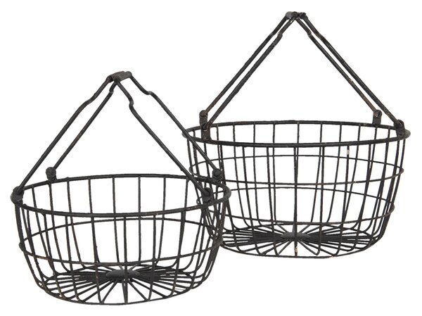 Čierne drôtené košíky (2 ks) - Ø 30 * 17 / Ø 25 * 13 cm - Clayre & Eef