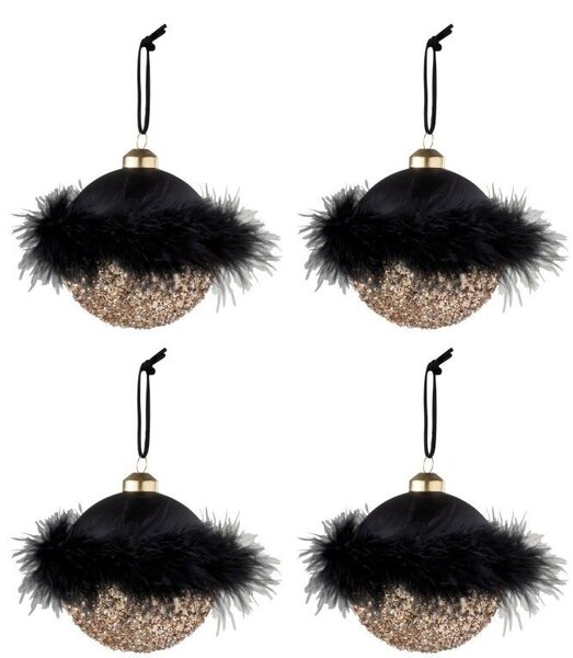 4ks zlatočerné vianočné gule Baubles – Ø 11 cm - J-Line by Jolipa