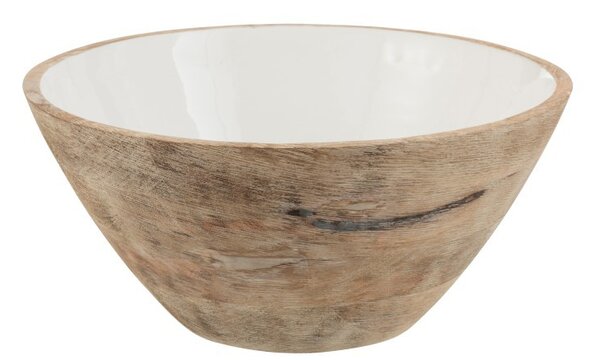 Drevená misa s bielym smaltovaným vnútrom Enamell large - ∅ 30,5 * 13 cm - J-Line by Jolipa