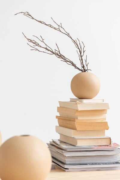 Krémová guľatá keramická váza Beige M - 18 * 18 * 18 cm - J-Line by Jolipa