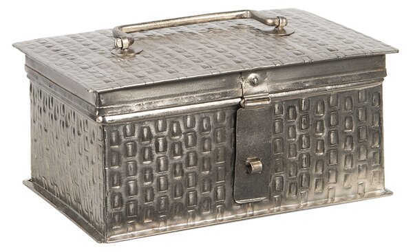 Strieborný kovový úložný box Marcelon - 21 * 14 * 11 cm - Clayre & Eef