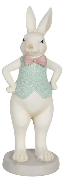Veľkonočné dekoračné soška králika s ružovým motýlikom - 9 * 8 * 20 cm - Clayre & Eef