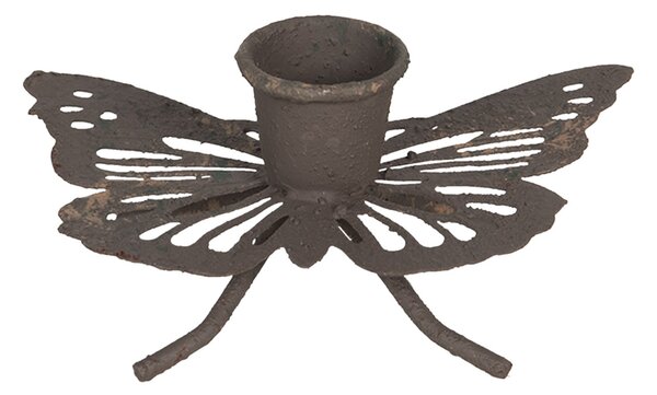 Hnedý hrdzavý retro svietnik v tvare motýľa - 9 * 6 * 4 cm - Clayre & Eef