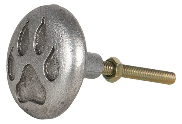 Strieborná kovová nábytková úchytka s odtlačkom labky - Ø 4 * 3 cm - Clayre & Eef