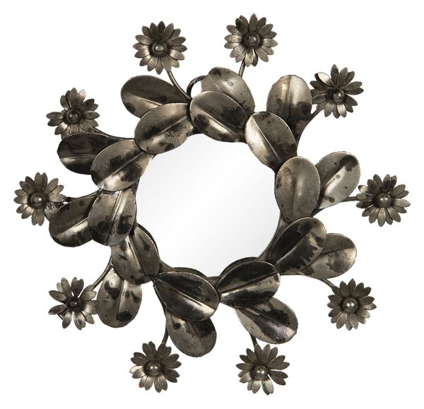 Zrkadlo s kovovým rámom s kvetinami - Ø 15 * 2 cm - Clayre & Eef