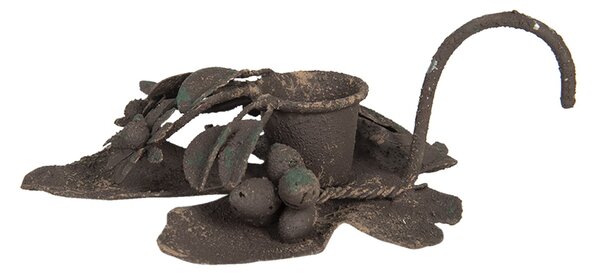 Hnedý kovový svietnik s uškom - 13 * 10 * 3 cm - Clayre & Eef