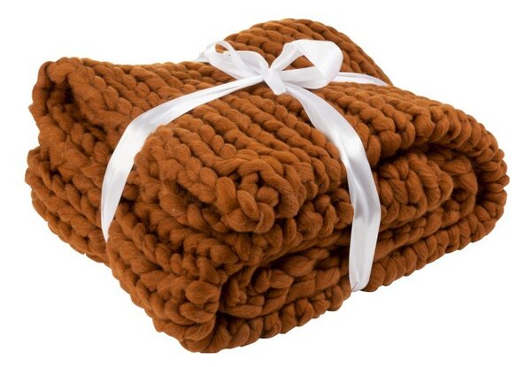 Pletený hnedý pléd Tricot orange brown - 152 * 127 cm - J-Line by Jolipa