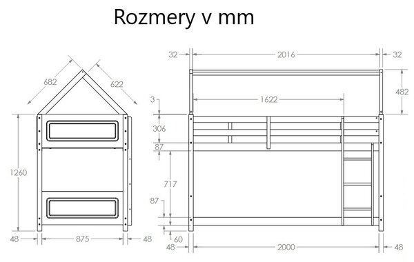 DOMINIKA domčeková poschodová posteľ, biela