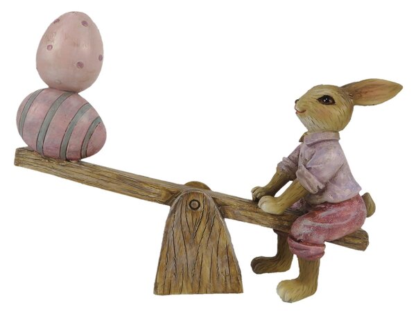Veľkonočné dekorácie zajačika s vajíčkami na hojdačke - 16 * 3 * 12 cm - Clayre & Eef