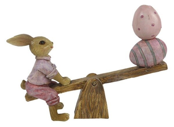 Veľkonočné dekorácie zajačika s vajíčkami na hojdačke - 16 * 3 * 12 cm - Clayre & Eef
