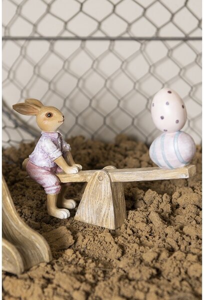 Veľkonočné dekorácie zajačika s vajíčkami na hojdačke - 16 * 3 * 12 cm - Clayre & Eef