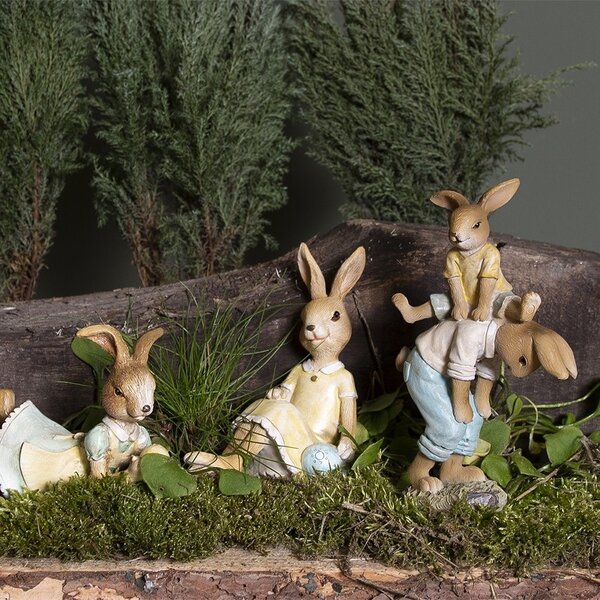 Veľkonočné dekorácie hrajúcich si králikov - 9 * 4 * 15 cm - Clayre & Eef