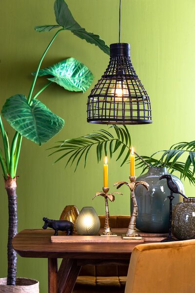 Čierne ratanové závesné svetlo Puerto - Ø 34 * 41cm - Light & Living