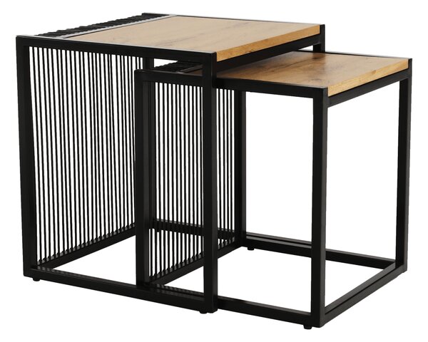 KONDELA Konferenčné stolíky, set 2 ks, dub/čierny, RIMBO