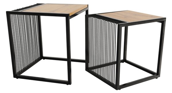 KONDELA Konferenčné stolíky, set 2 ks, dub/čierny, RIMBO