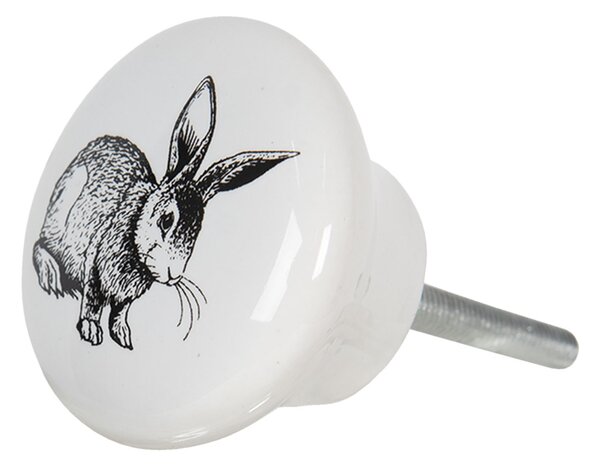 Biela keramická úchytka na nábytok s motívom králika - Ø 4 * 2 cm - Clayre & Eef