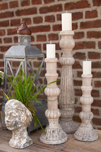 Béžový vintage cementový svietnik Florent - Ø 15*52 cm - Clayre & Eef