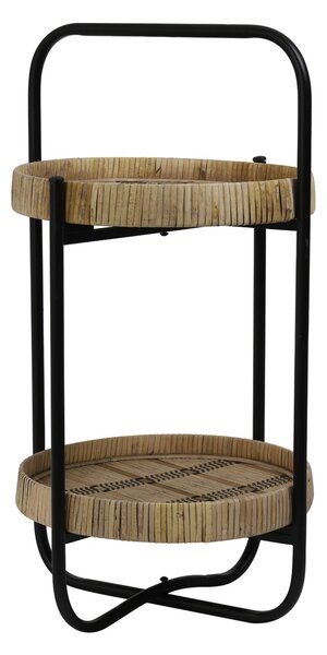 Čierny kovový 2 poschodový etažér s bambusovými podnosy Lorena - Ø 33 * 60cm - Light & Living